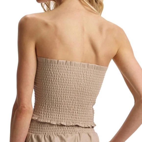 Commando Faux Leather Smocked Tube Top in Sand - Picture 2 of 5